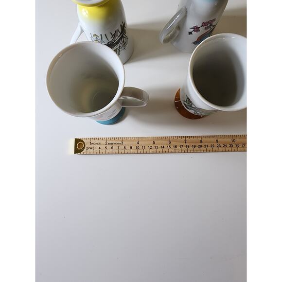 FRED ROBERTS VTG Made in Japan Footed Colorful Bird 8oz Coffee Mugs set of 4 - Picture 6 of 11
